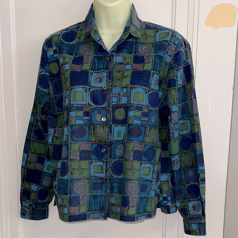 Vintage 60s Ship ‘n Shore multi colored geometric pattern long sleeve‎ shirt